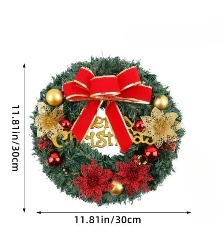 Christmas Wreath with Bow & Pinecone Garland - All-Weather Plastic Indoor/ Door Decoration,Easy To Hang Holiday Party Decor