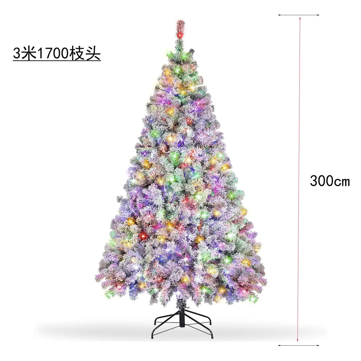 10ft Artificial Christmas Tree , Snow Flocked Full Prelighted Xmas Tree with 2084 Branch Tips, 900 Incandescent Lights