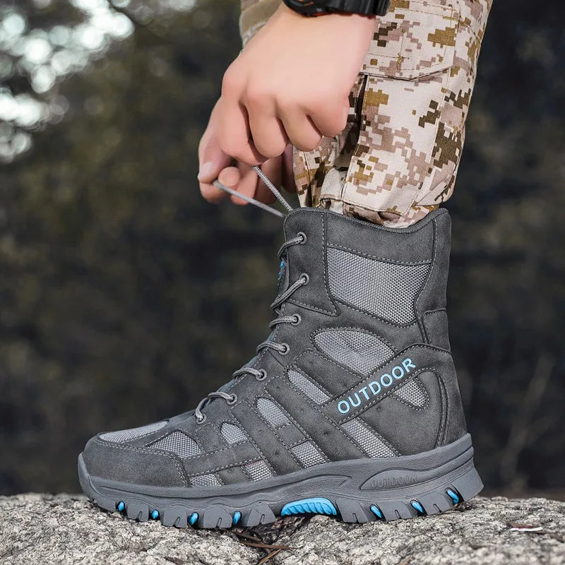 New Men's Boots Fashion Outdoor Men Hiking Boots High Top Breathable Men Desert Combat Ankle Boots Non-slip Motorcycle Boots