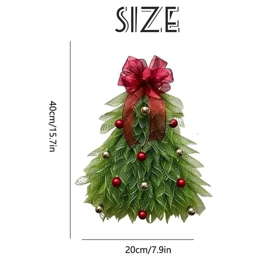 Christmas Tree Wreath for Front Door Hanging Ornament for Garden Room Christmas Tree Wreath With Red Bow Christmas Decor