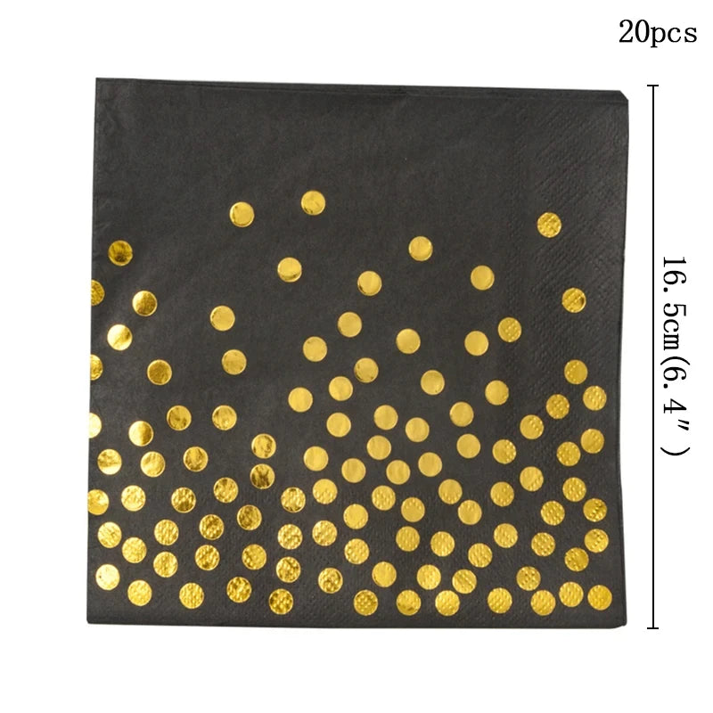 Black and Gold Paper Plates Party Supplies for 10 Guests Disposable Party Decorations Dinnerware Golden Dot Black Paper Plate