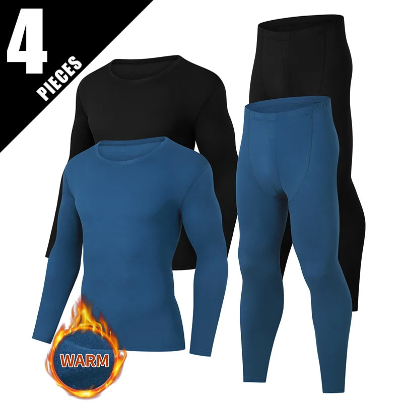 4/2-piece Men's Autumn And Winter Solid Color Round Neck Thermal Underwear Set Comfortable Plus Size Sports And Fitness Base Set