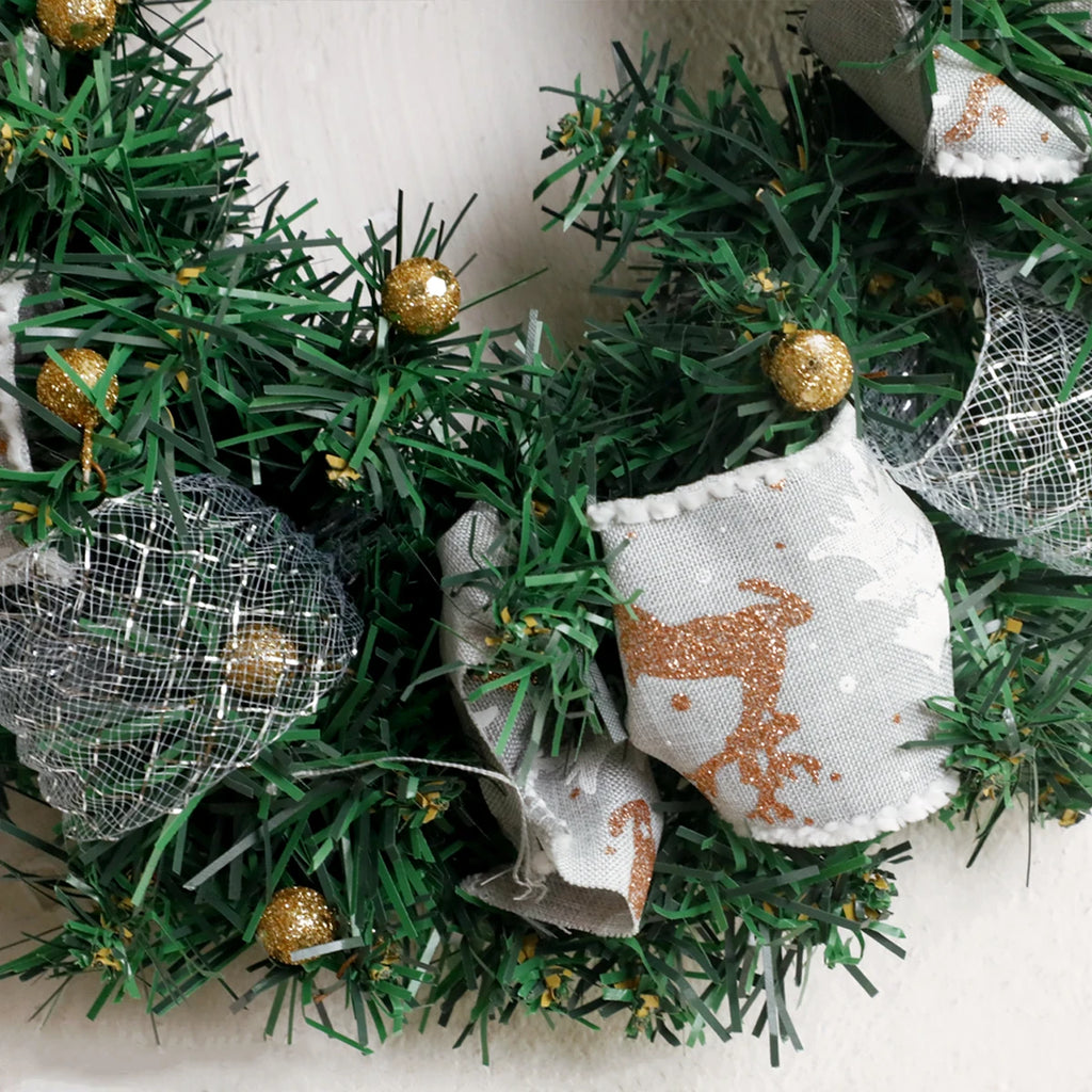 Christmas Wreath with Bow & Bell Decor, Artificial Green Wreaths for Front Door, Wall, Xmas Tree & Festive Home Decoration Gift