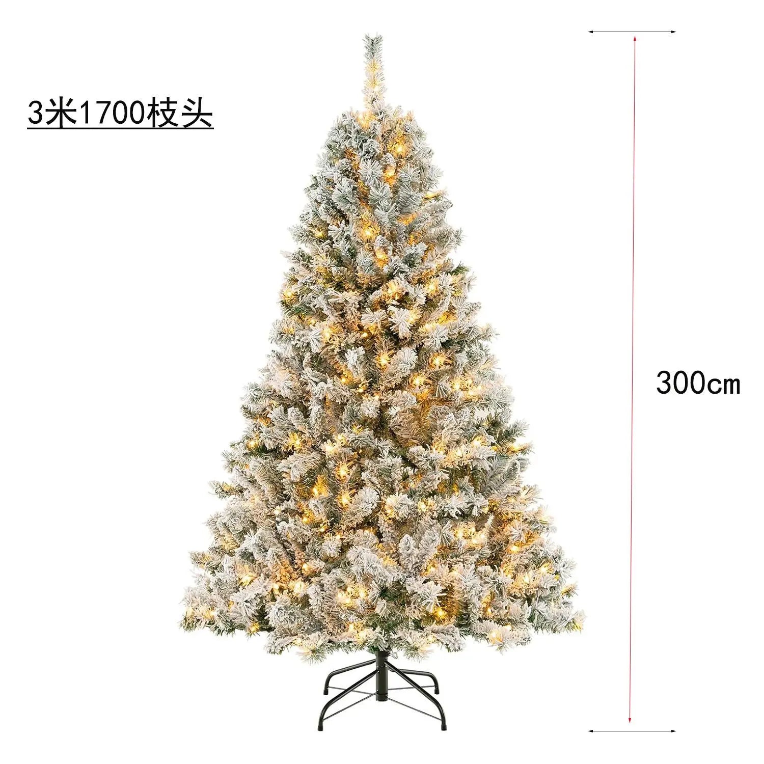 10ft Artificial Christmas Tree , Snow Flocked Full Prelighted Xmas Tree with 2084 Branch Tips, 900 Incandescent Lights