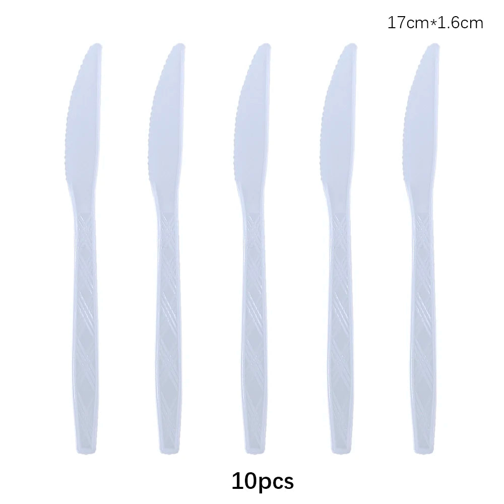 Disposable Knife Fork Spoon Cutlery Set Pink Blue Disposable Tableware Birthday Party Decorations Wedding Baby Shower Supplies