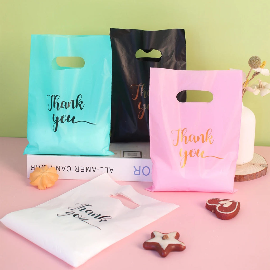 100pcs Thank You Gift Bags Plastic Wedding Birthday Party Favor Bags Treat Bag for Small Business Shopping Candy Packaging