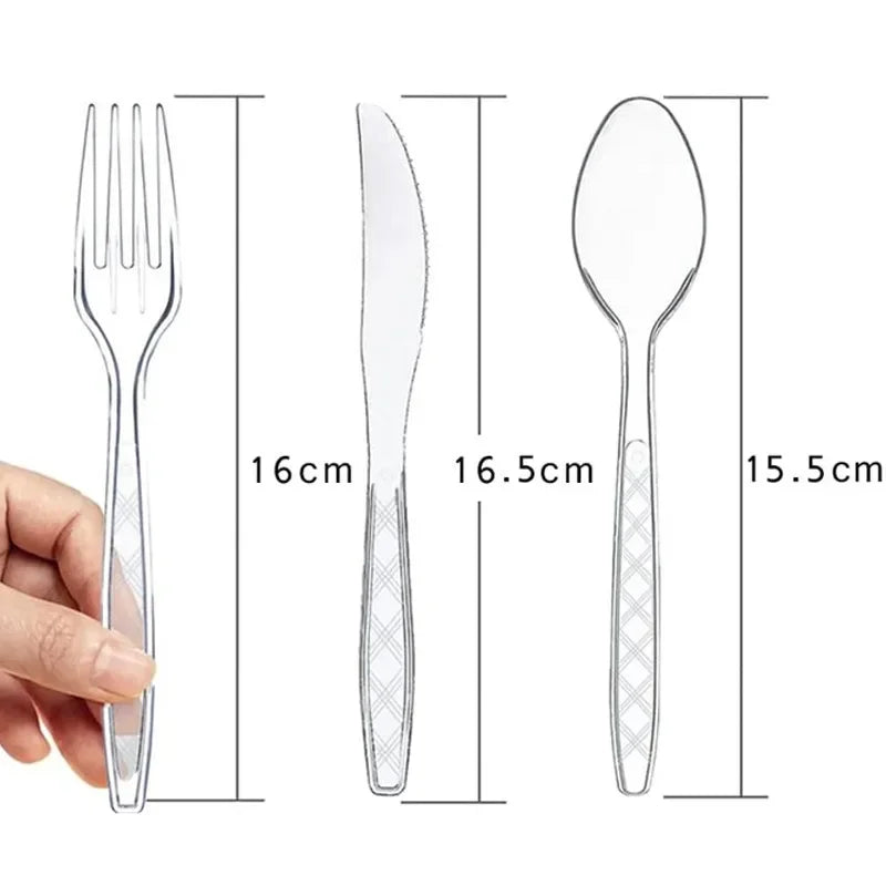 Disposable Knife Fork Spoon Cutlery Set Pink Blue Disposable Tableware Birthday Party Decorations Wedding Baby Shower Supplies