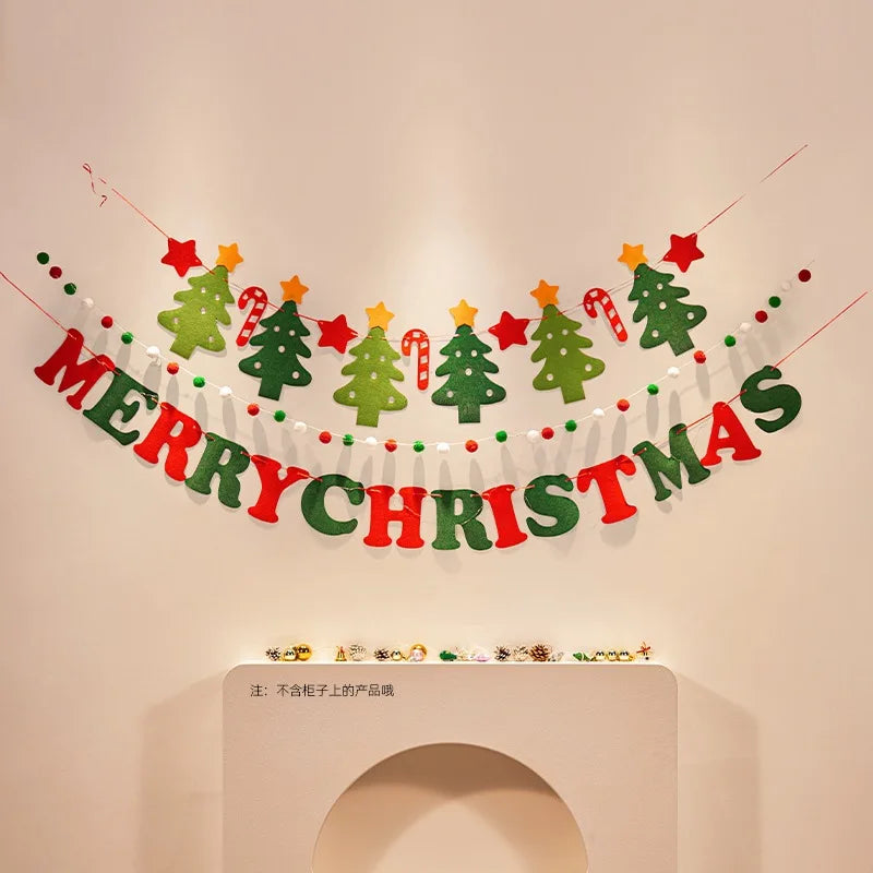 Christmas decorations, tree ornaments, indoor LED lights, pictures, background walls, atmosphere, scenes, decorations and flags.