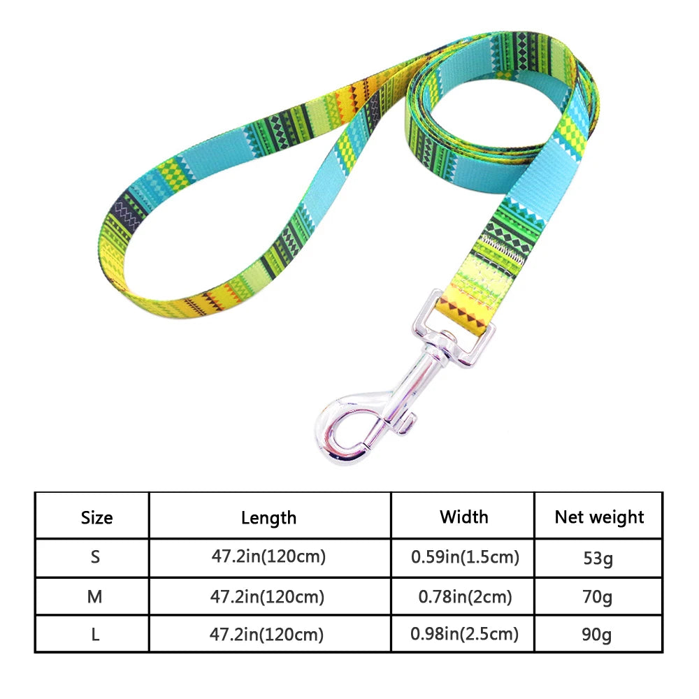 Multicolor Dog Leash Nylon Tribal Pattern Durable Cat Pet Leashes for Small Medium Large Dogs Puppy Lead 120cm Long for Walking