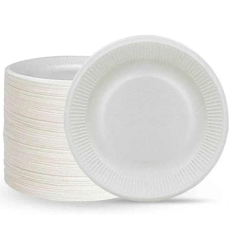 50pcs 3/5/6 Inch Disposable Plates Eco-Friendly Degradable Paper Plate For  Barbecue Picnic Office Birthday Party Supplies