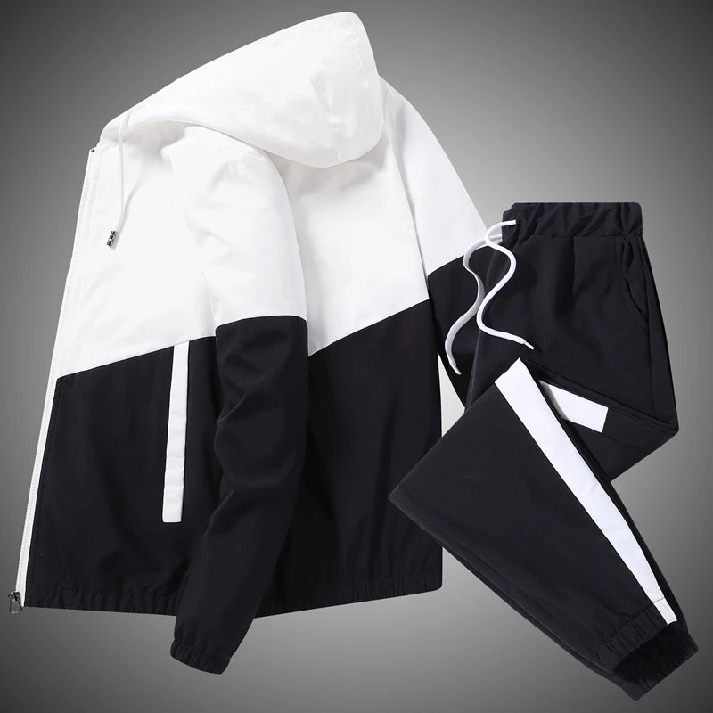 2025 Men Tracksuit Casual Joggers Hooded Sportswear Jackets And Pants 2 Piece Sets Hip Hop Running Sports Suit