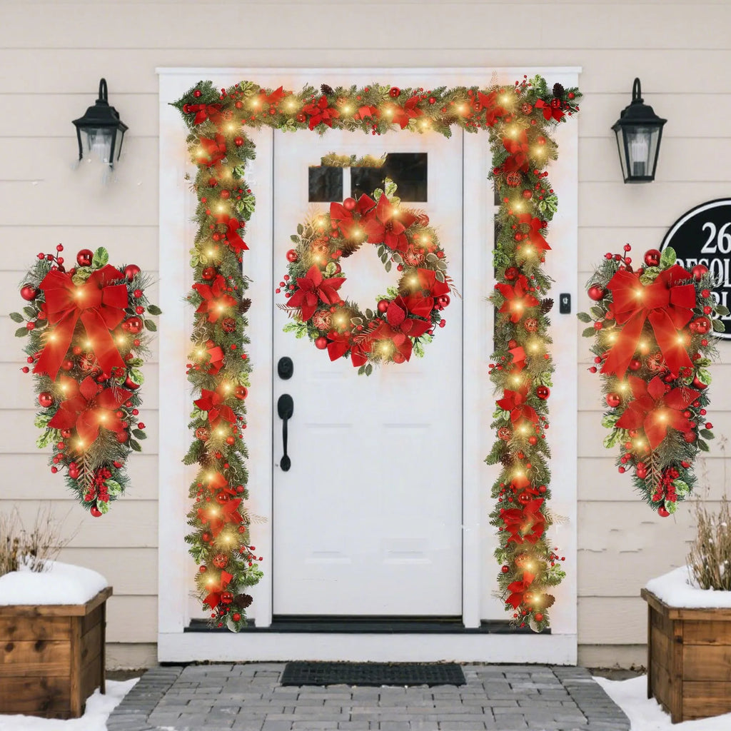 Christmas Wreath for Front Door Window Artificial Wreath Garland Rattan Set Xmas New Year Navidad Home Christmas Decoration ﻿