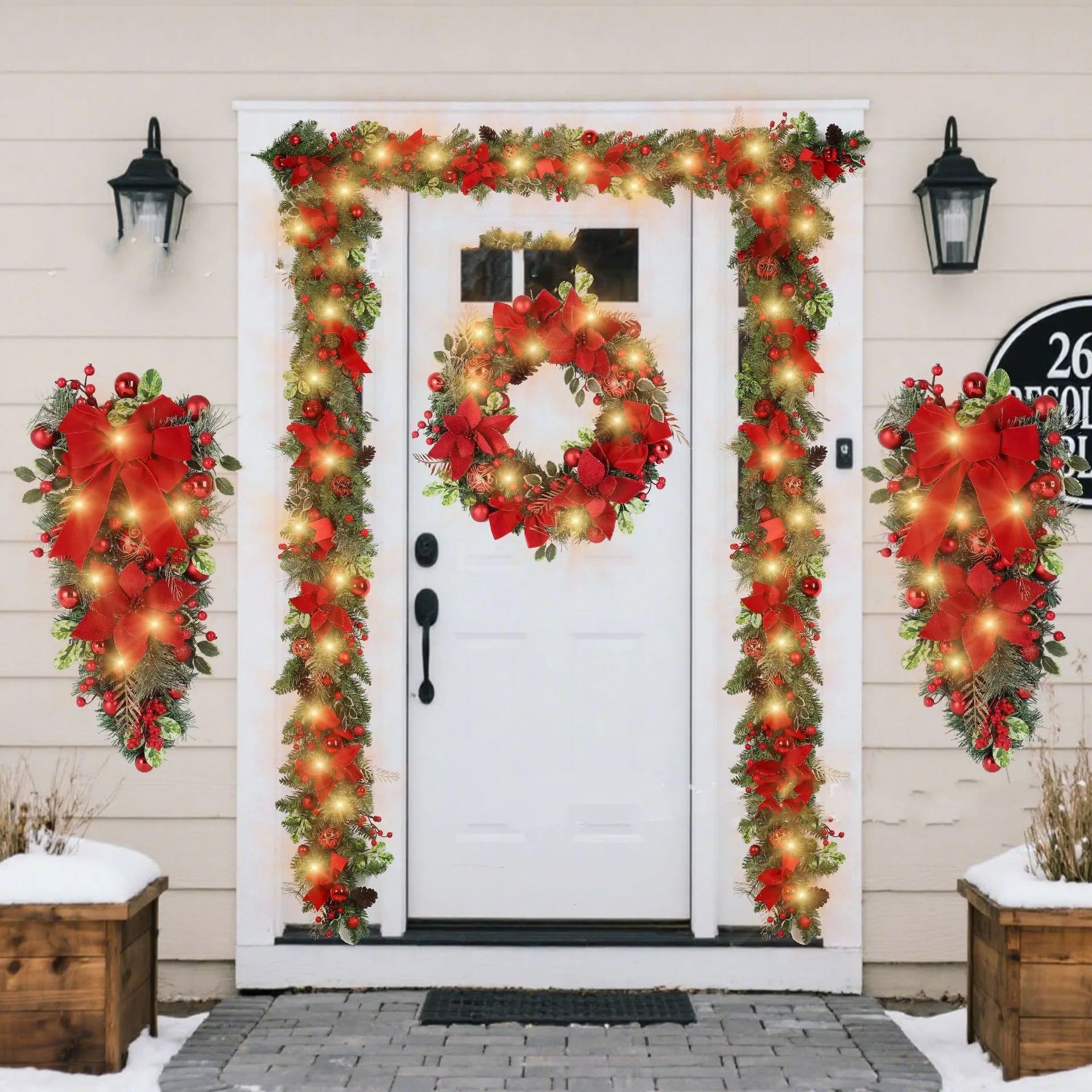 Christmas Wreath for Front Door Window Artificial Wreath Garland Rattan Set Xmas New Year Navidad Home Christmas Decoration ﻿