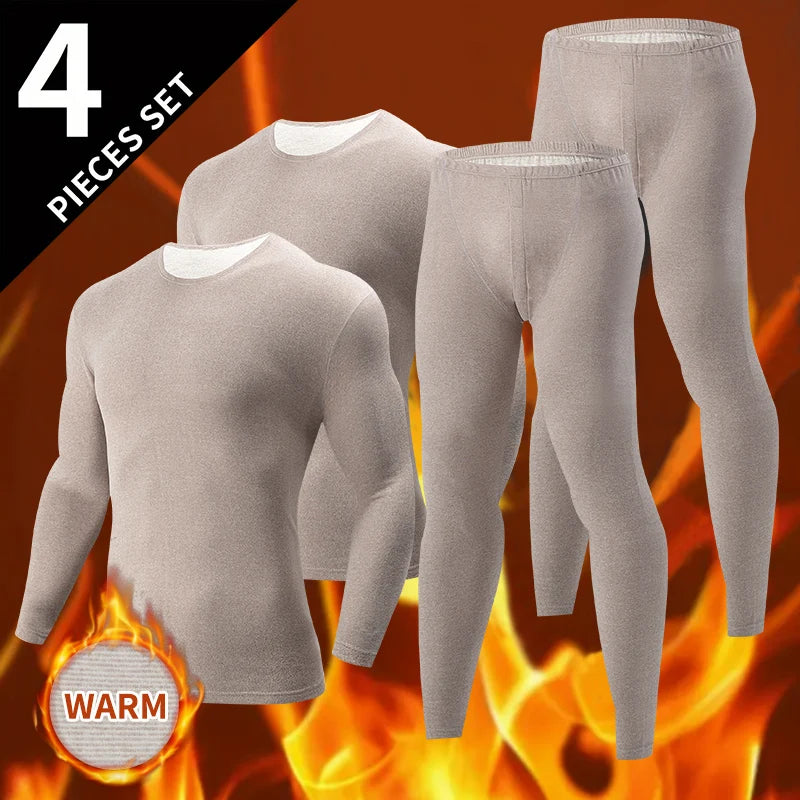 2/4 Pcs Men's Solid Color Simple Autumn And Winter Thermal Underwear Comfortable And Casual Bottoming Underwear Teenagers Pajama