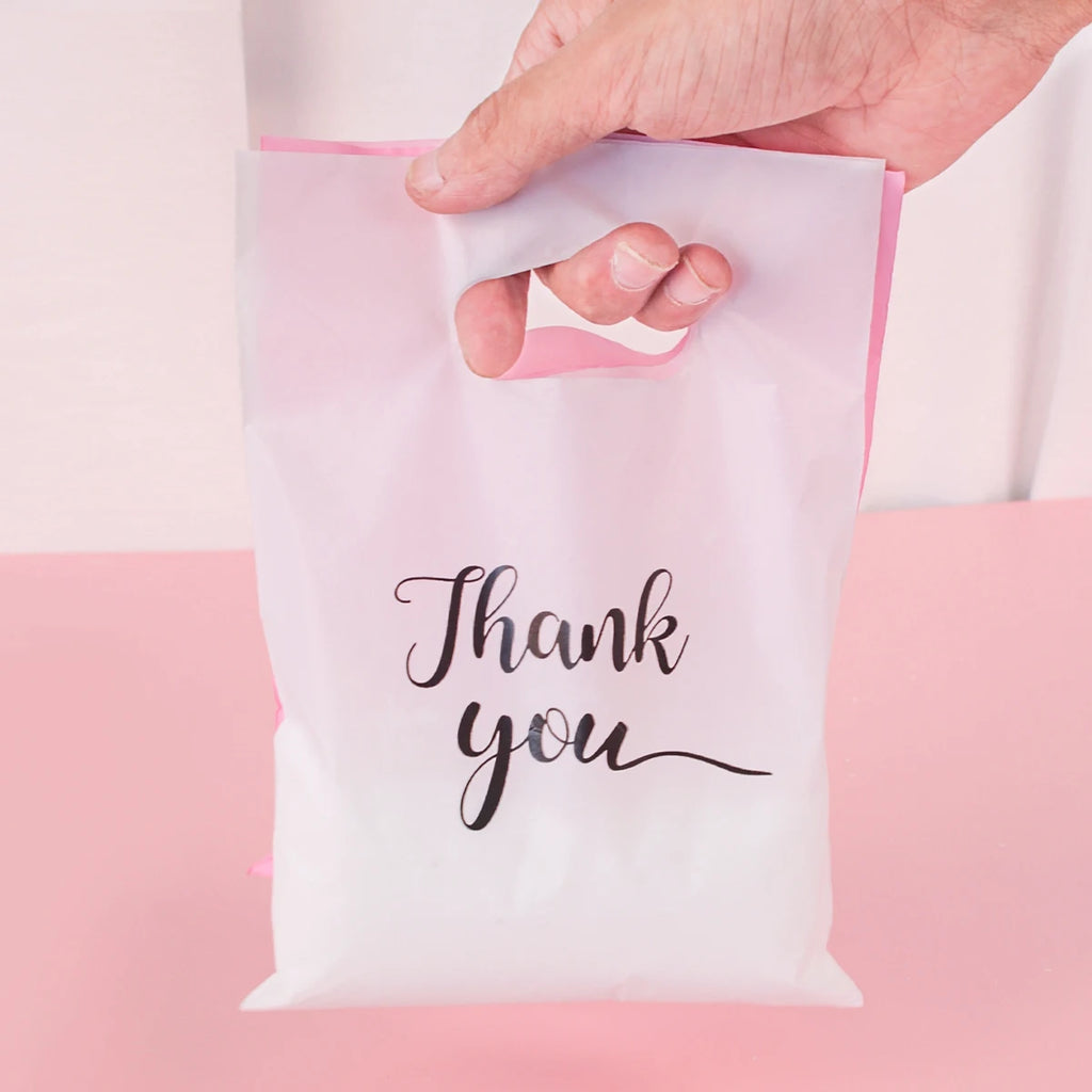 100pcs Thank You Gift Bags Plastic Wedding Birthday Party Favor Bags Treat Bag for Small Business Shopping Candy Packaging