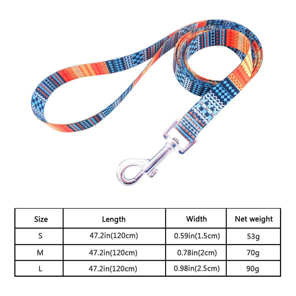 Multicolor Dog Leash Nylon Tribal Pattern Durable Cat Pet Leashes for Small Medium Large Dogs Puppy Lead 120cm Long for Walking