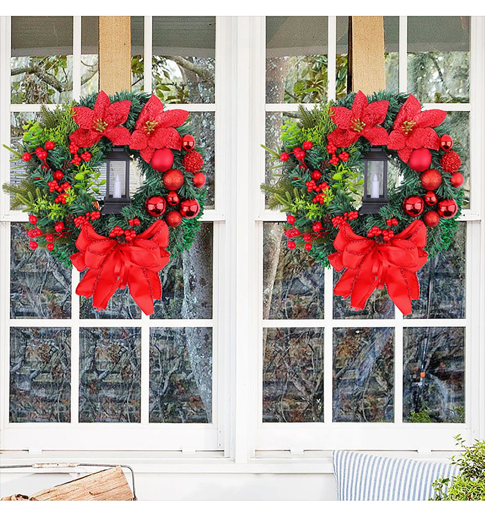 Elegant Red Christmas Wreath Champagne Christmas Wreath Window Door Wall Ornament Decorations Suministros NavideñOs