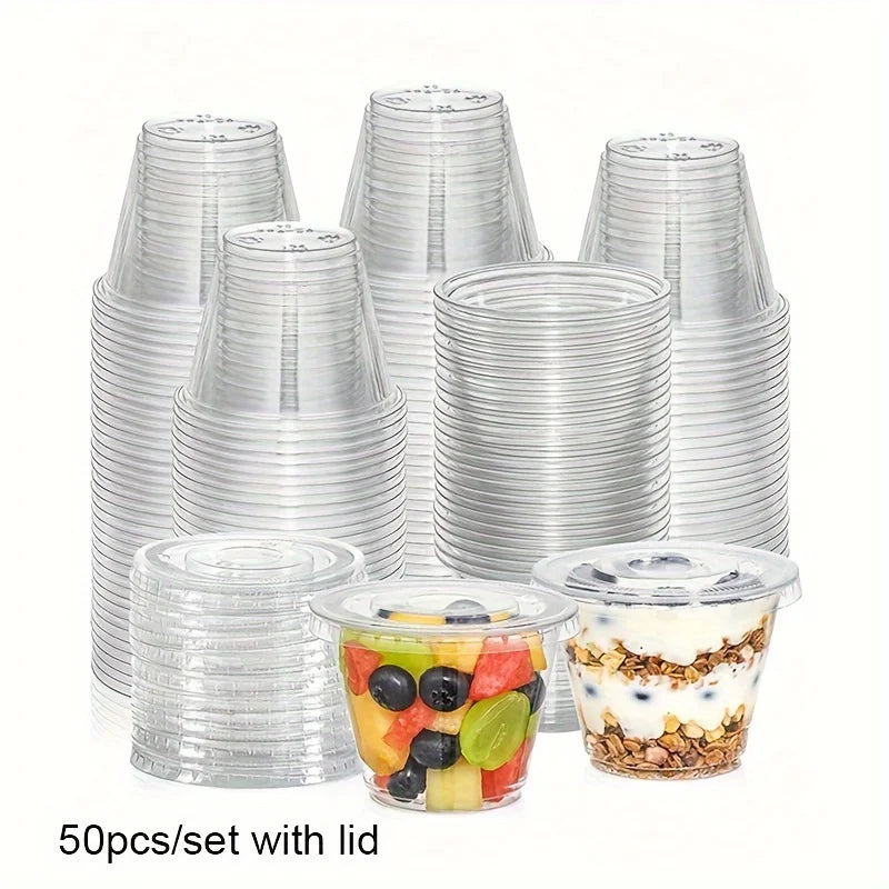 50/100PCS Transparent Plastic Cups (with Lids) Disposable Cups Suitable for Iced Coffee,  for Weddings, Events and Parties