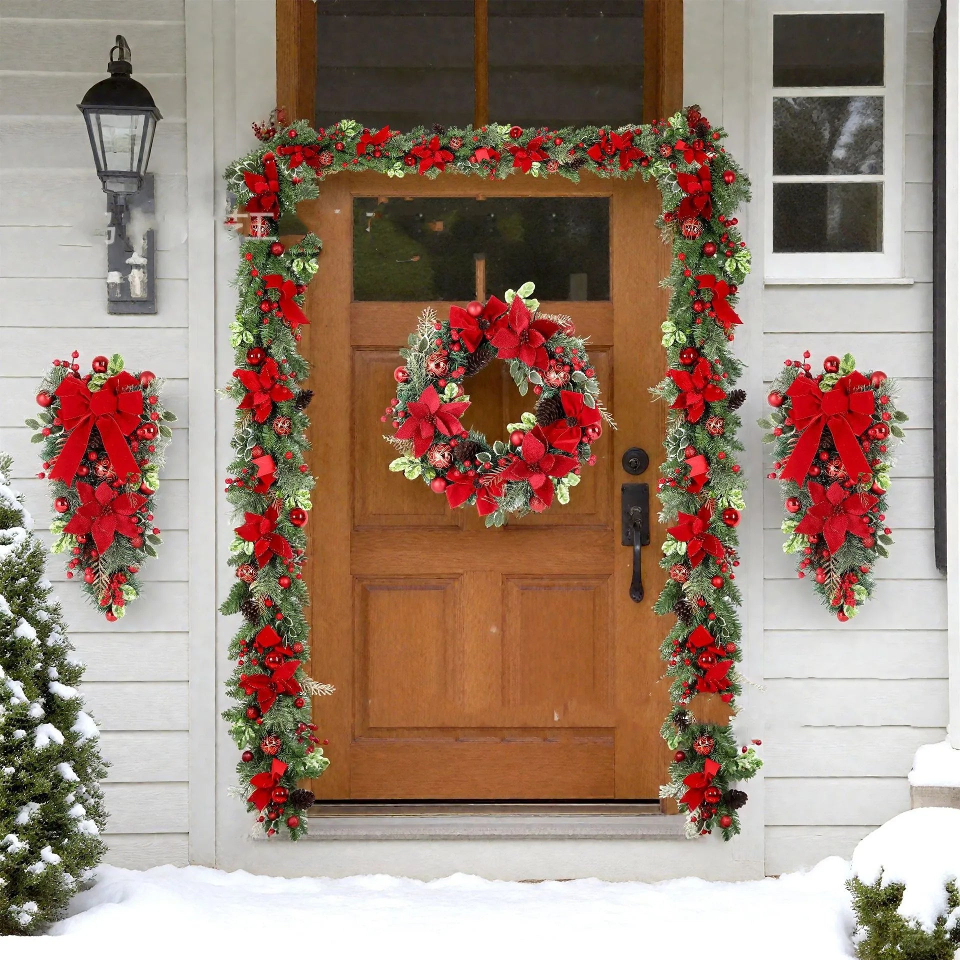 Christmas Wreath for Front Door Window Artificial Wreath Garland Rattan Set Xmas New Year Navidad Home Christmas Decoration ﻿