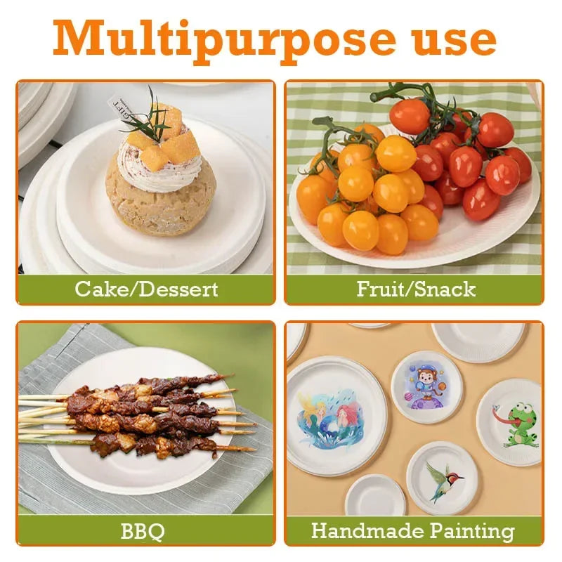 50pcs 3/5/6 Inch Disposable Plates Eco-Friendly Degradable Paper Plate For  Barbecue Picnic Office Birthday Party Supplies