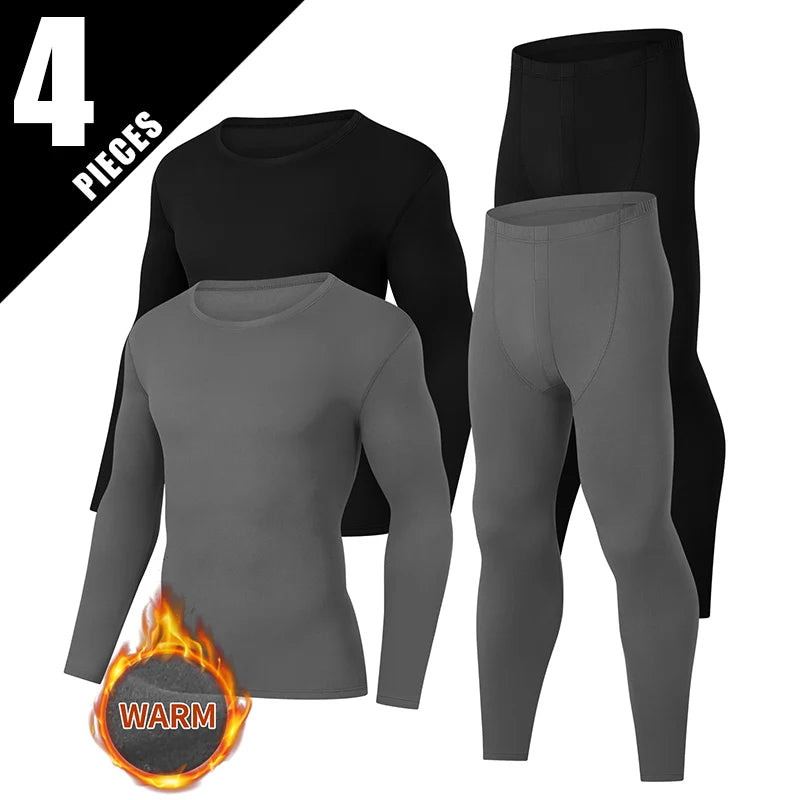 4/2-piece Men's Autumn And Winter Solid Color Round Neck Thermal Underwear Set Comfortable Plus Size Sports And Fitness Base Set