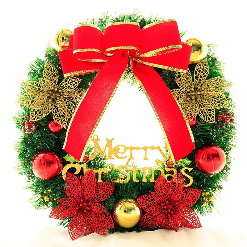 Christmas Wreath with Bow & Pinecone Garland - All-Weather Plastic Indoor/ Door Decoration,Easy To Hang Holiday Party Decor