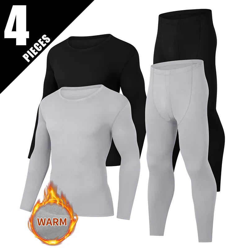 4/2-piece Men's Autumn And Winter Solid Color Round Neck Thermal Underwear Set Comfortable Plus Size Sports And Fitness Base Set