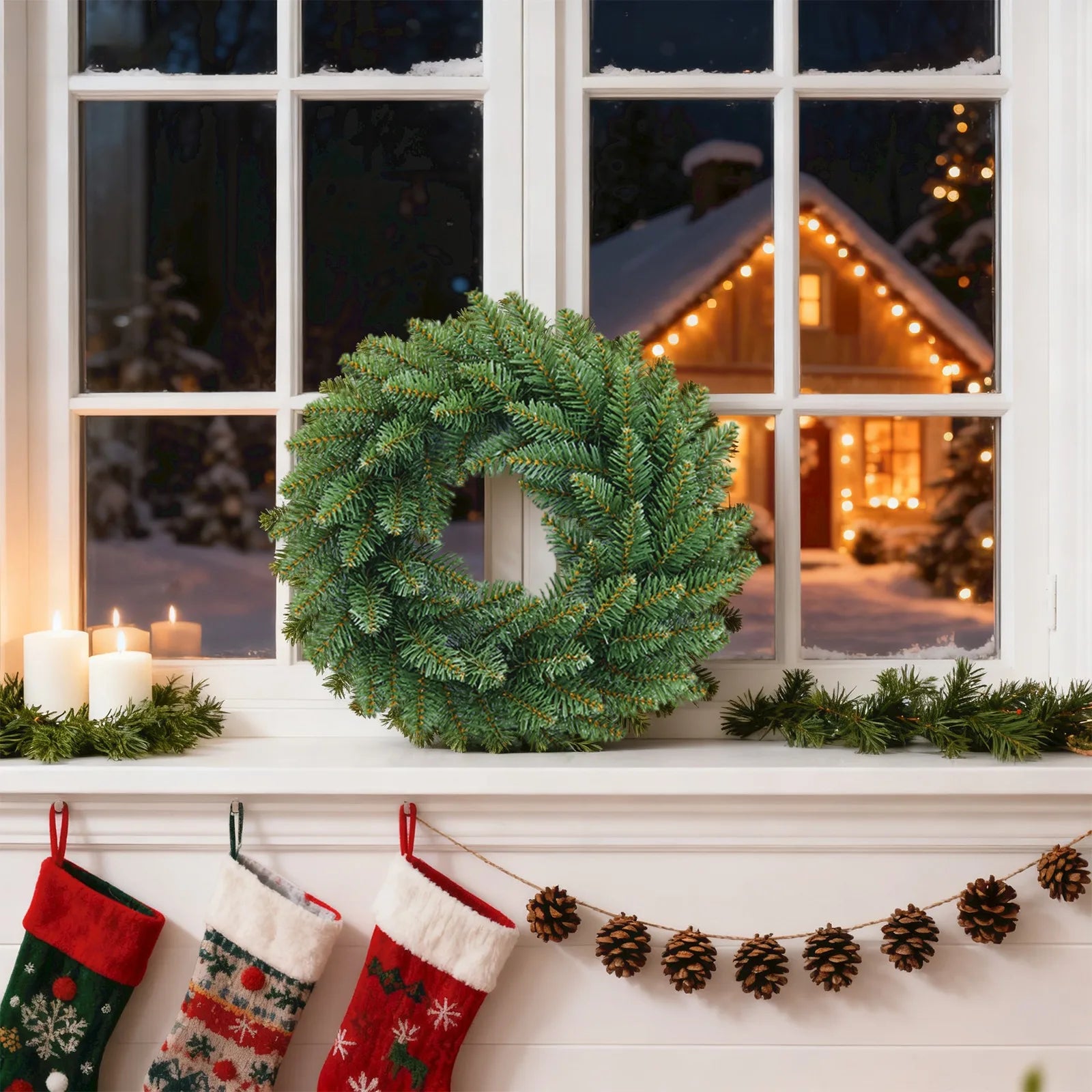 Christmas Wreath With Light Front Door Wreath Wall Decoration Christmas Layout Props Artificial Wreath With Red Berry Garland