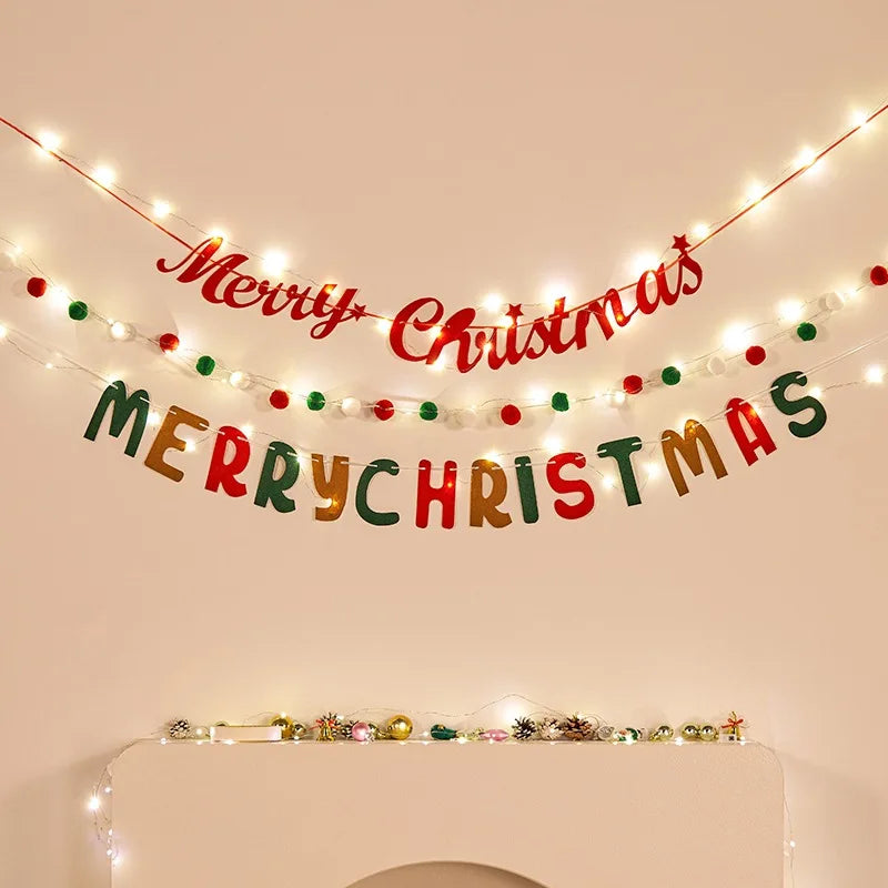 Christmas decorations, tree ornaments, indoor LED lights, pictures, background walls, atmosphere, scenes, decorations and flags.
