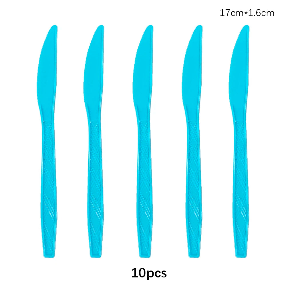 Disposable Knife Fork Spoon Cutlery Set Pink Blue Disposable Tableware Birthday Party Decorations Wedding Baby Shower Supplies