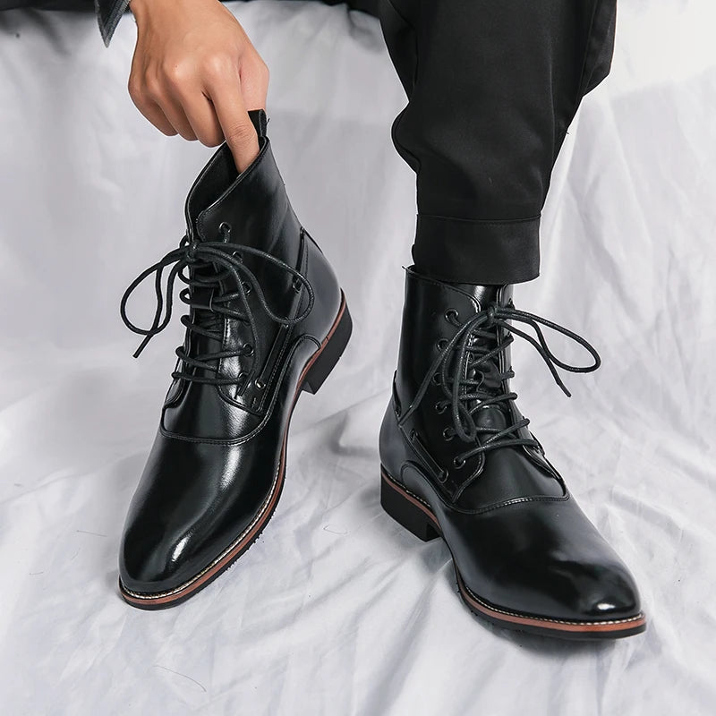 Men's Boots High-top Breathable PU Leather Retro Men's Motorcycle Tooling Shoes Boots for Men Leather Cowboy Boots