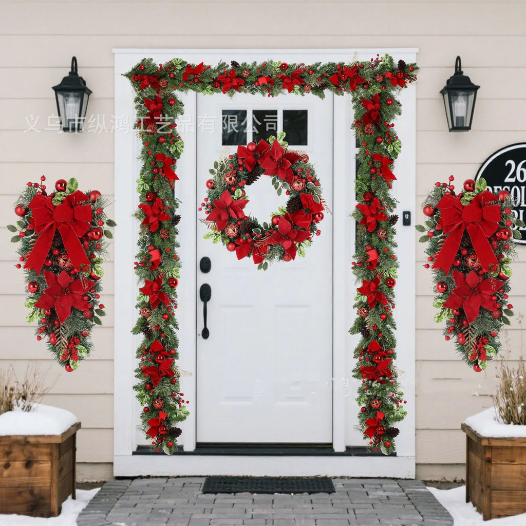 Christmas Wreath for Front Door Window Artificial Wreath Garland Rattan Set Xmas New Year Navidad Home Christmas Decoration ﻿