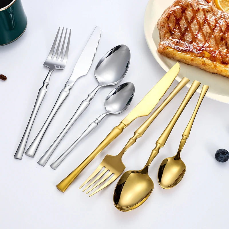 20/30pcs stainless steel advanced silver tableware set, including knife and spork, suitable for kitchen and restaurant.
