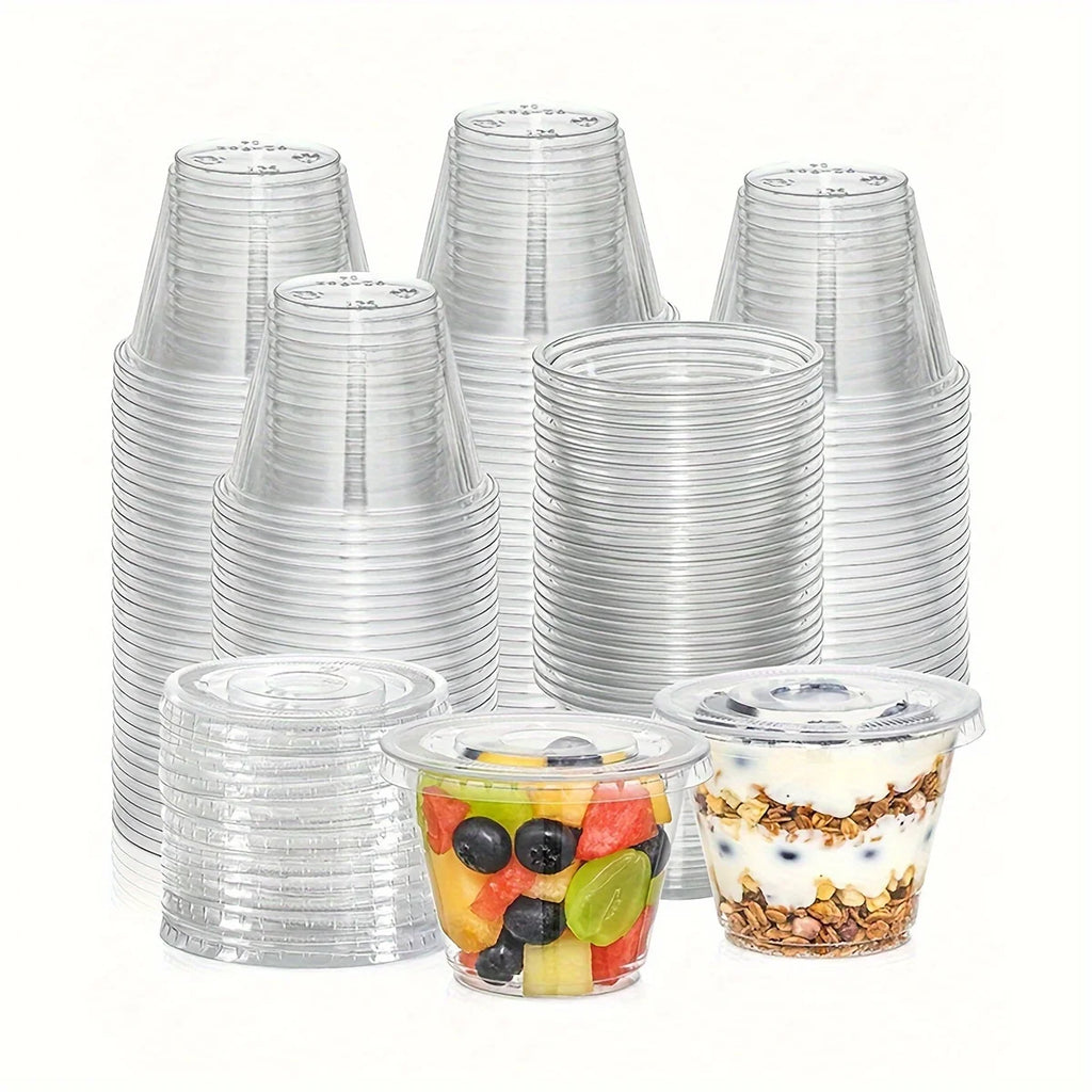 50/100PCS Transparent Plastic Cups (with Lids) Disposable Cups Suitable for Iced Coffee,  for Weddings, Events and Parties