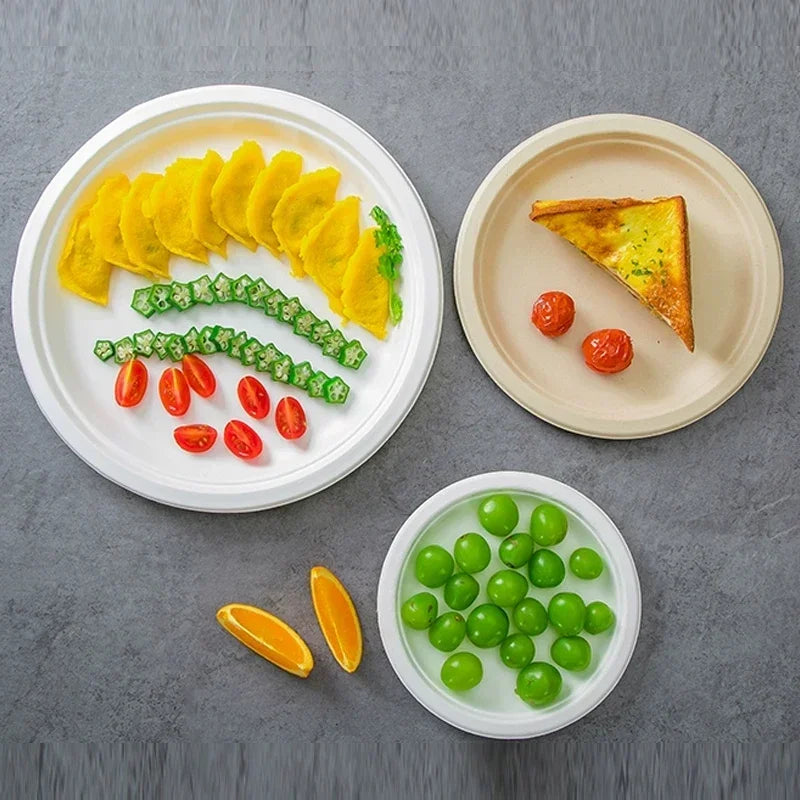 50pcs 3/5/6 Inch Disposable Plates Eco-Friendly Degradable Paper Plate For  Barbecue Picnic Office Birthday Party Supplies