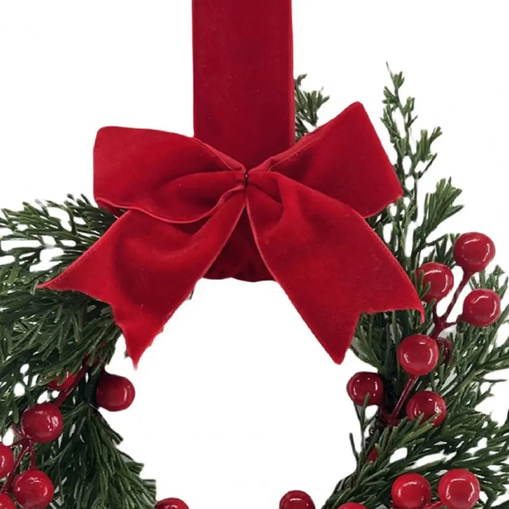 Artificial Christmas Wreath 10 Inch Winter Greenery Wreath with Red Berries And Velvet Bow Front Door Holiday Porch Wall Decor