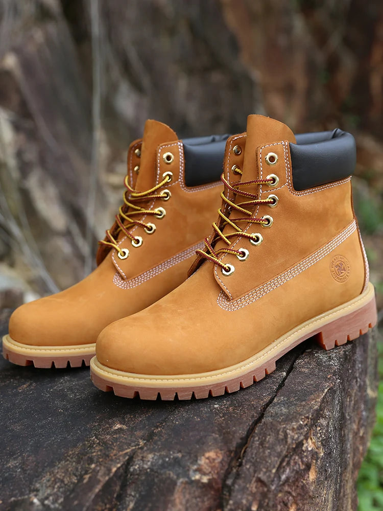 New Work Boots Men's Original Comfy Shoes Outdoor Hiking Leather Casual Shoes For Men Basic Boots Waterproof Yellow Boots
