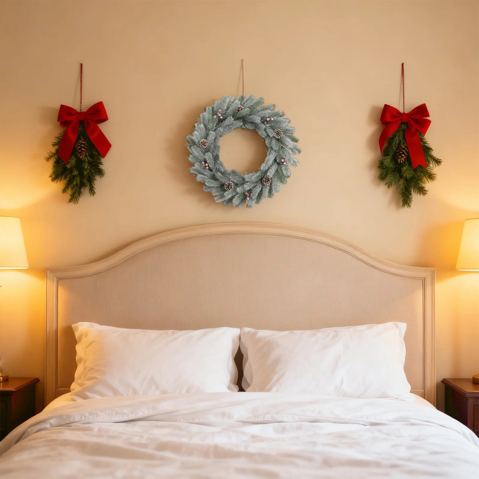 Christmas Wreath With Light Front Door Wreath Wall Decoration Christmas Layout Props Artificial Wreath With Red Berry Garland