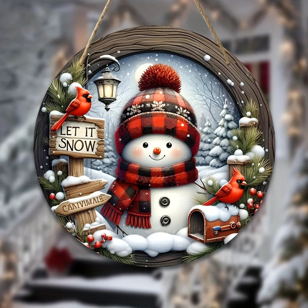 7.9" Christmas Wreath Centerpiece Decoration - Acrylic  Round Holiday Wall Door Hanging Ornament Snowman Christmas Home Decor