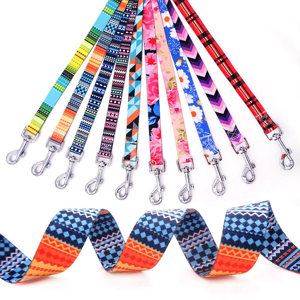 Multicolor Dog Leash Nylon Tribal Pattern Durable Cat Pet Leashes for Small Medium Large Dogs Puppy Lead 120cm Long for Walking