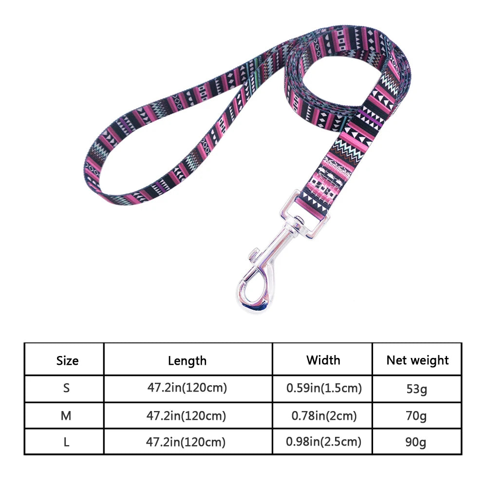 Multicolor Dog Leash Nylon Tribal Pattern Durable Cat Pet Leashes for Small Medium Large Dogs Puppy Lead 120cm Long for Walking