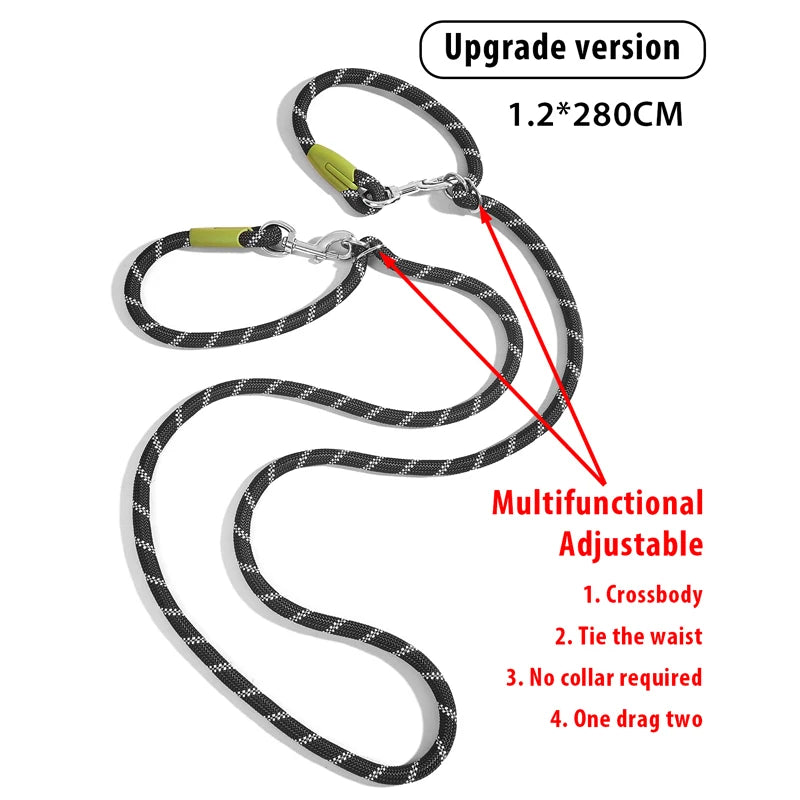CAWAYI KENNEL Reflective Nylon Leashes Pet Dogs Chain Traction Rope Leads for Running Free Hands Rope Chain for Small Large Dogs