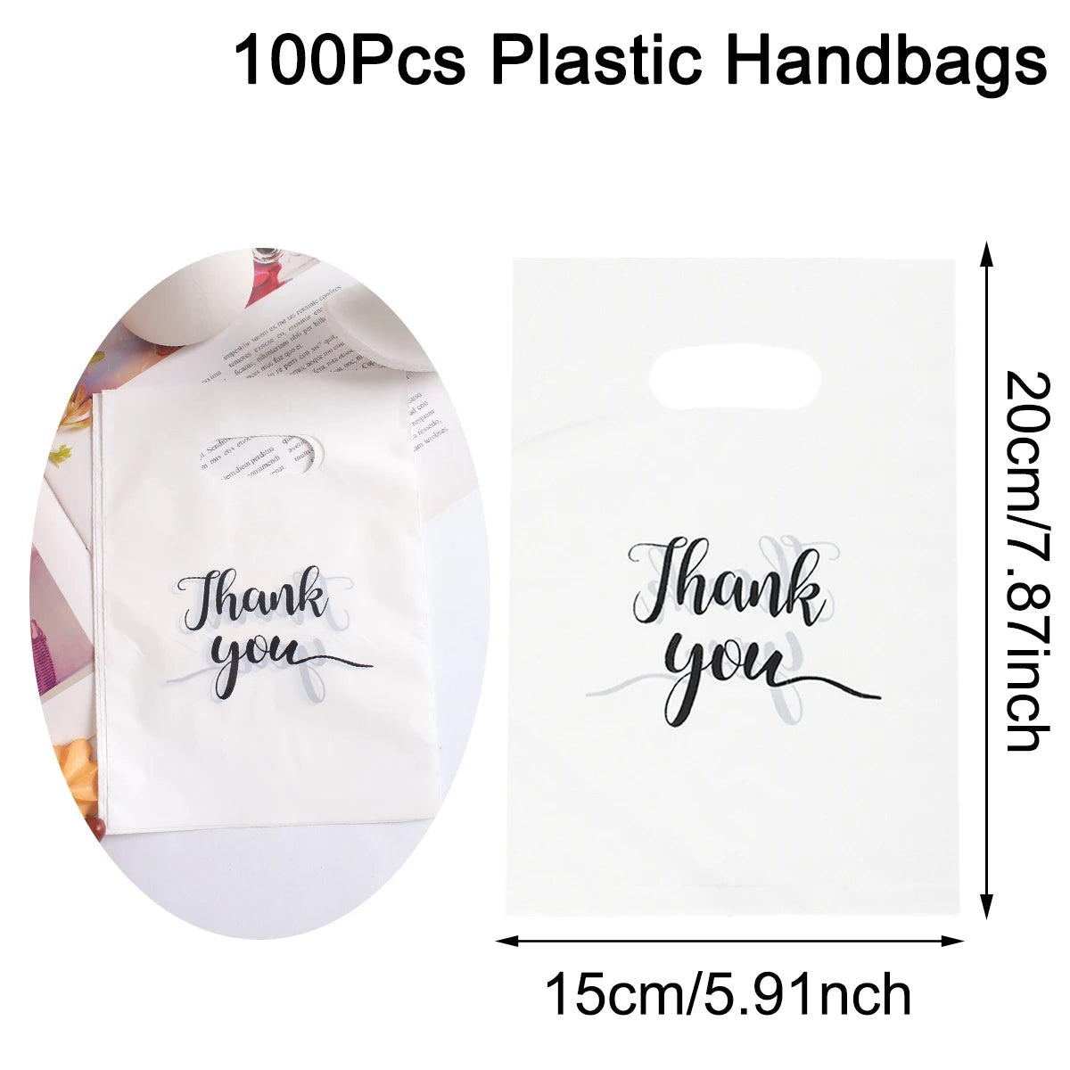 100pcs Thank You Gift Bags Plastic Wedding Birthday Party Favor Bags Treat Bag for Small Business Shopping Candy Packaging