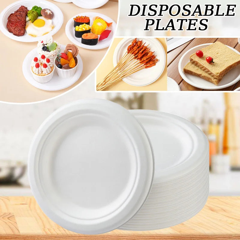 Disposable Party Plates 50/100pcs Disposable Eco-Friendly Degradable Paper Plate for Barbecue Supplies Birthday PartyVIE LENTE