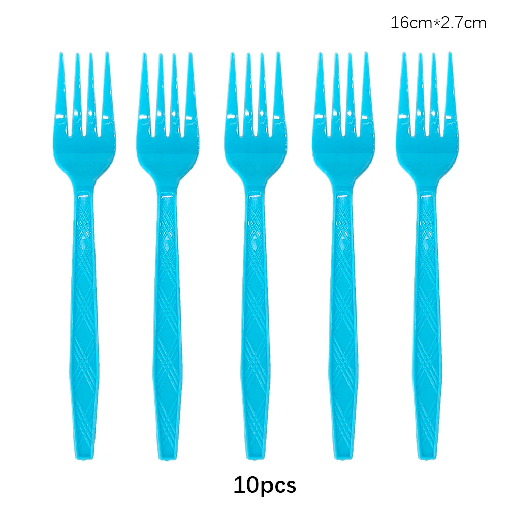 Disposable Knife Fork Spoon Cutlery Set Pink Blue Disposable Tableware Birthday Party Decorations Wedding Baby Shower Supplies