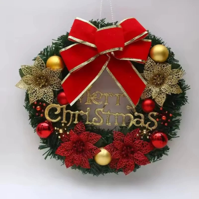 Christmas Wreath with Bow & Pinecone Garland - All-Weather Plastic Indoor/ Door Decoration,Easy To Hang Holiday Party Decor