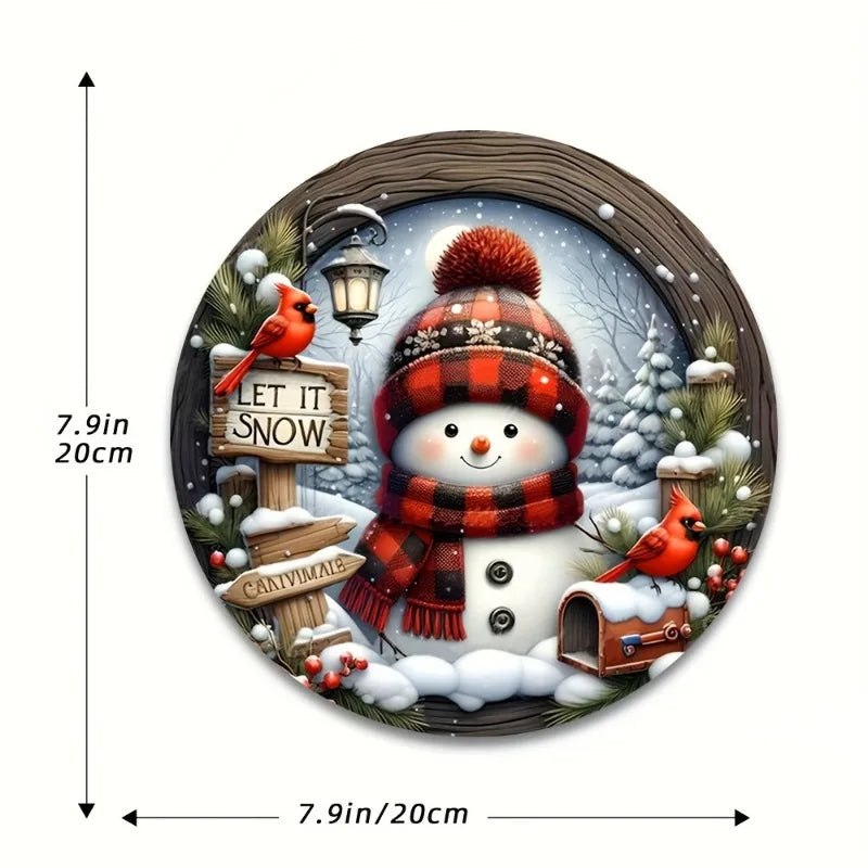 7.9" Christmas Wreath Centerpiece Decoration - Acrylic  Round Holiday Wall Door Hanging Ornament Snowman Christmas Home Decor