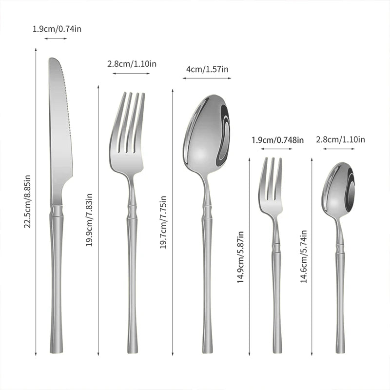 20/30pcs stainless steel advanced silver tableware set, including knife and spork, suitable for kitchen and restaurant.