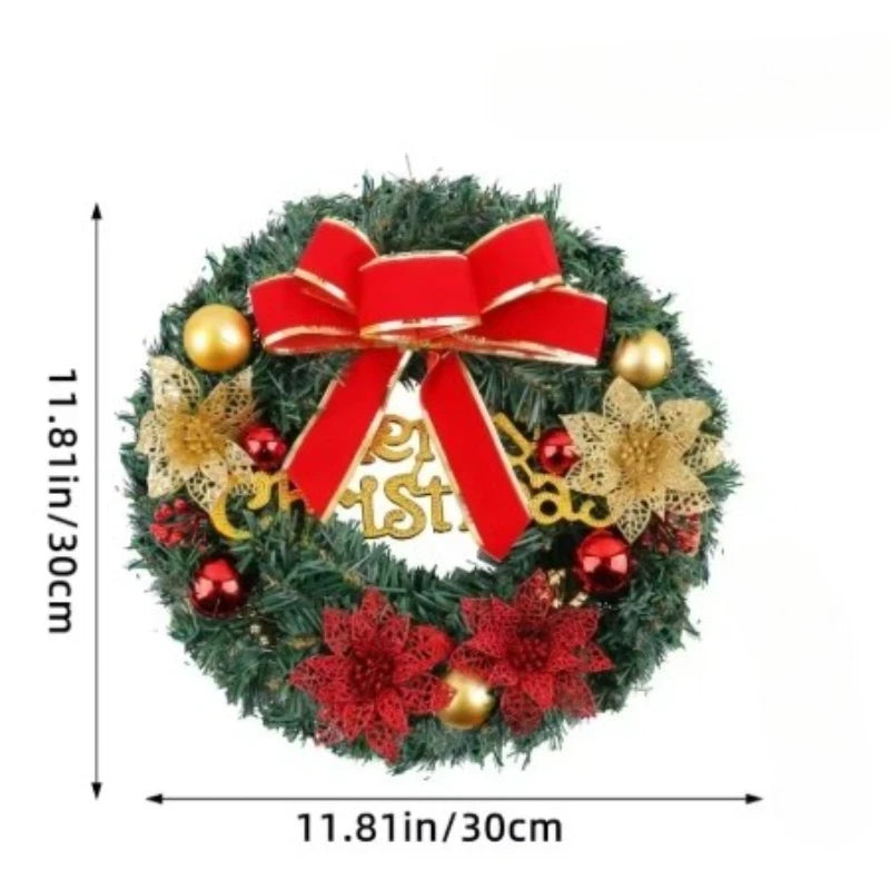 Christmas Wreath with Bow & Pinecone Garland - All-Weather Plastic Indoor/ Door Decoration,Easy To Hang Holiday Party Decor