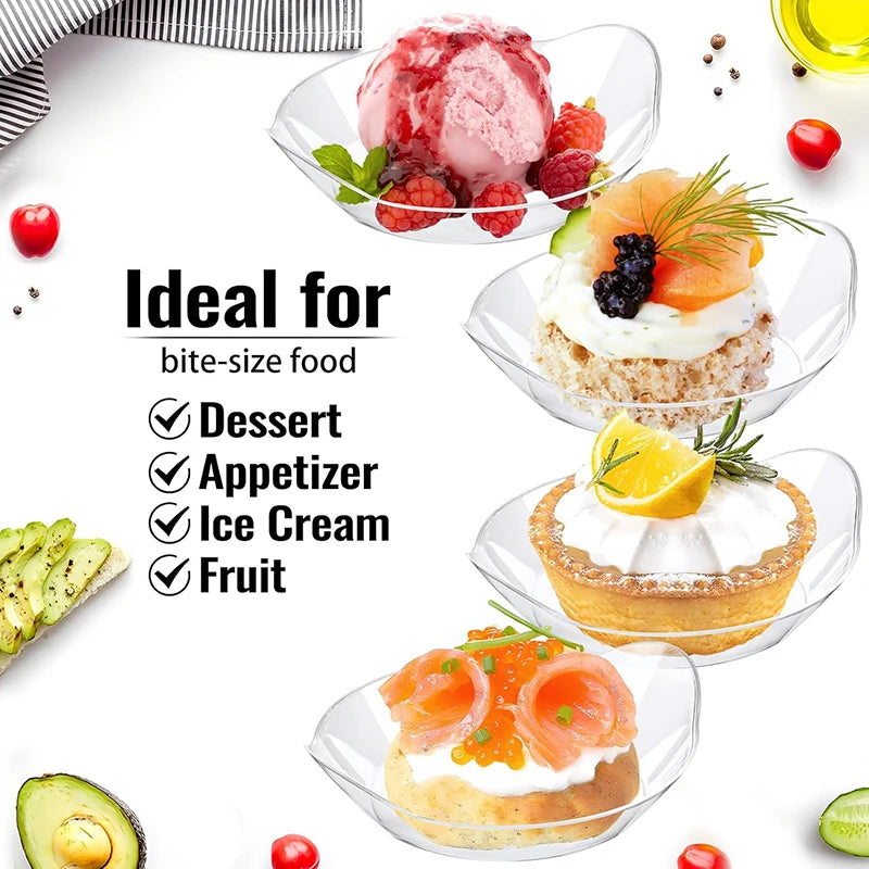20/50Pcs Mini Dessert Plates, Disposable Clear Plastic Trays, Party Serving Plates for Appetizer, Dessert, Fruit & Snack